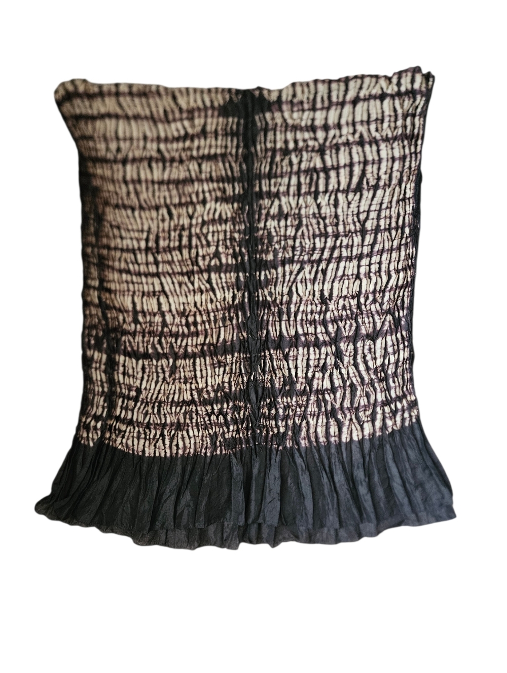 NWOT PASSIGATTI ITALY Black & Brown Tie-Dye Batik Silk Chiffon Pleated Scarf - Picture 2 of 7